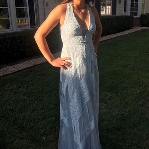 BCBG MAXAZRIA lace & tulle baby blue long/formal/ prom dress size 2